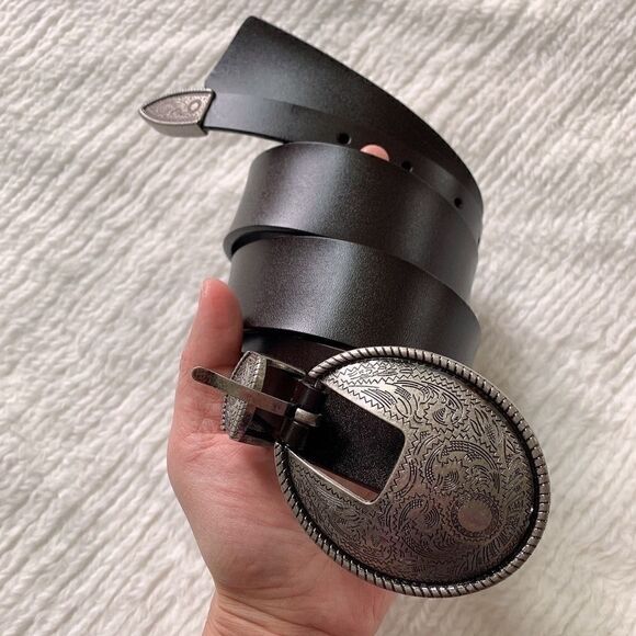 Vintage Style Genuine leather Belt with Floral Engraved Pattern Buckle - Picture 10 of 16